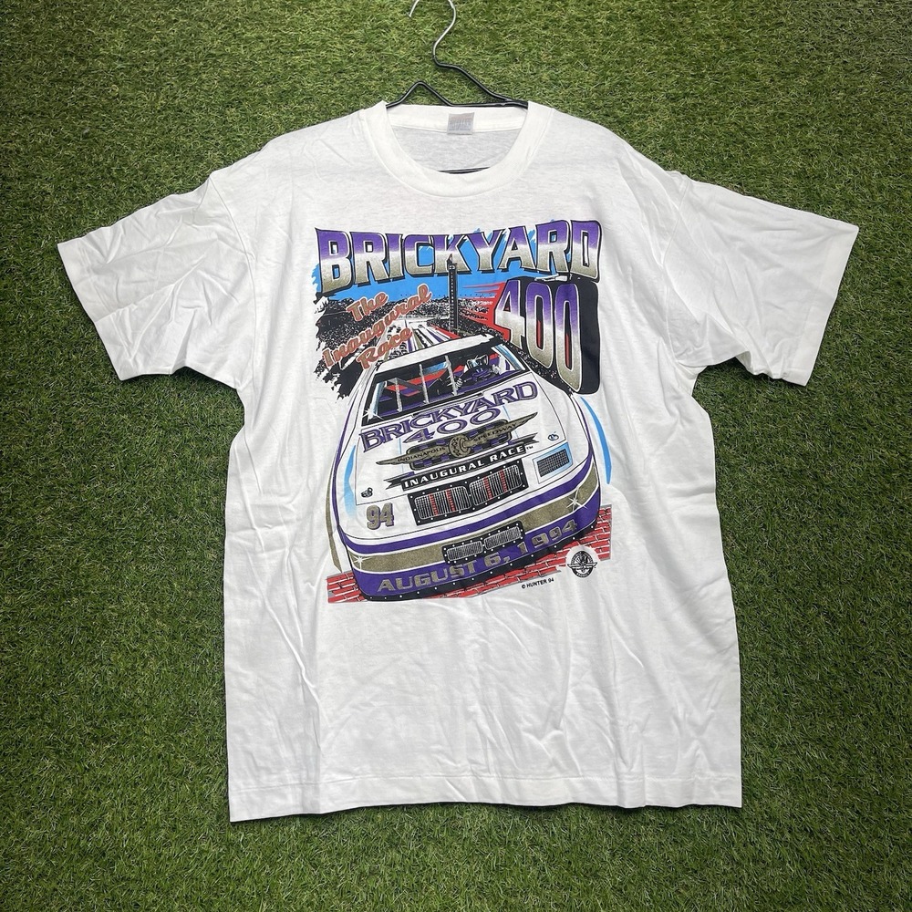 Vintage Nascar Brickyard 400 Shirt Mens XL Single Stitch Big Print 90s White